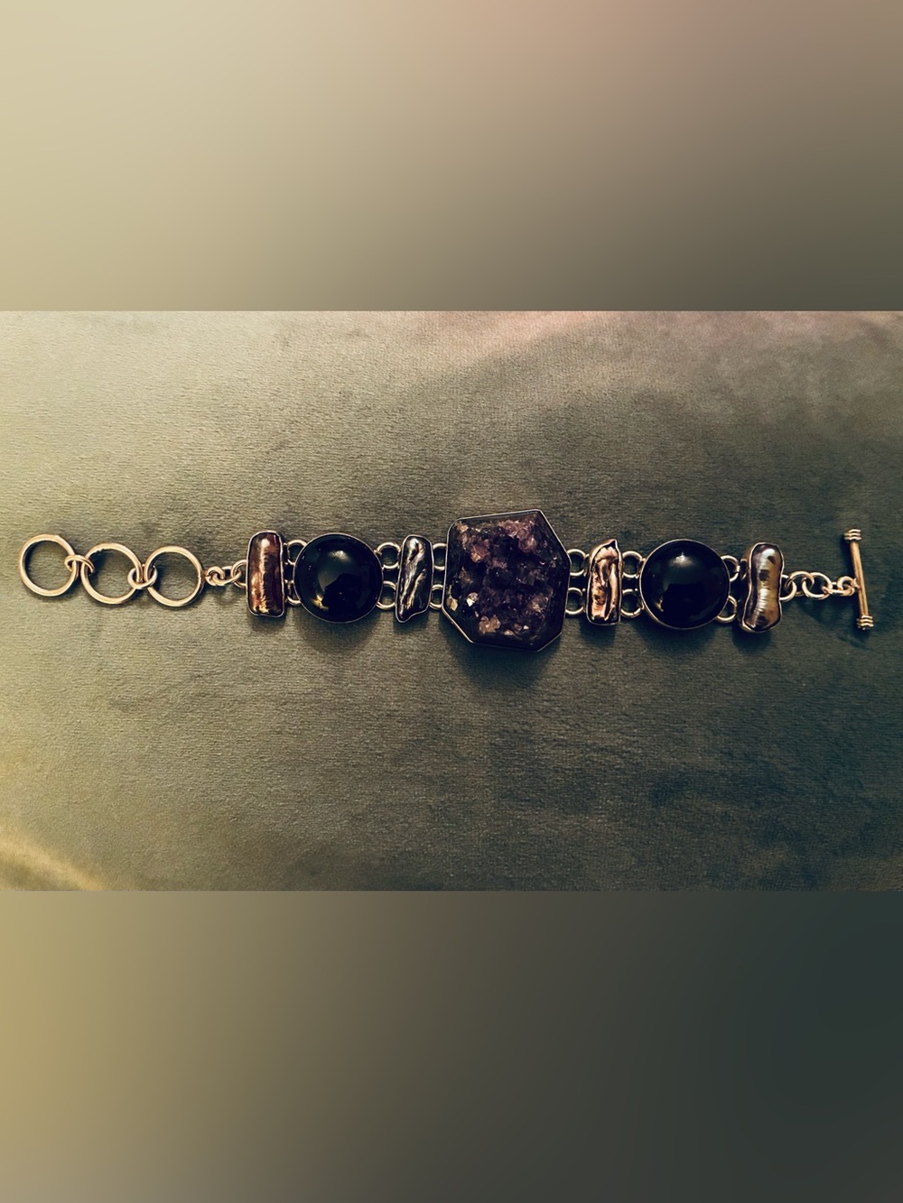 Sterling Silver Purple Amethyst & Hematite Chunky Toggle Bracelet